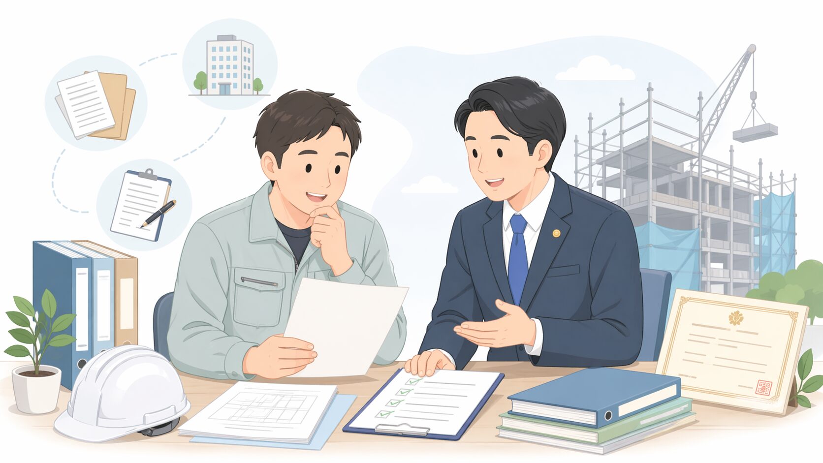 建設業許可の相談をイメージした写真またはイラスト